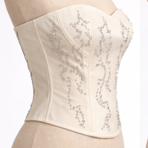 Rhinestone Embellished Corset Bustier Top – Ivory/Cream, Size: Small - Picture 4 of 7
